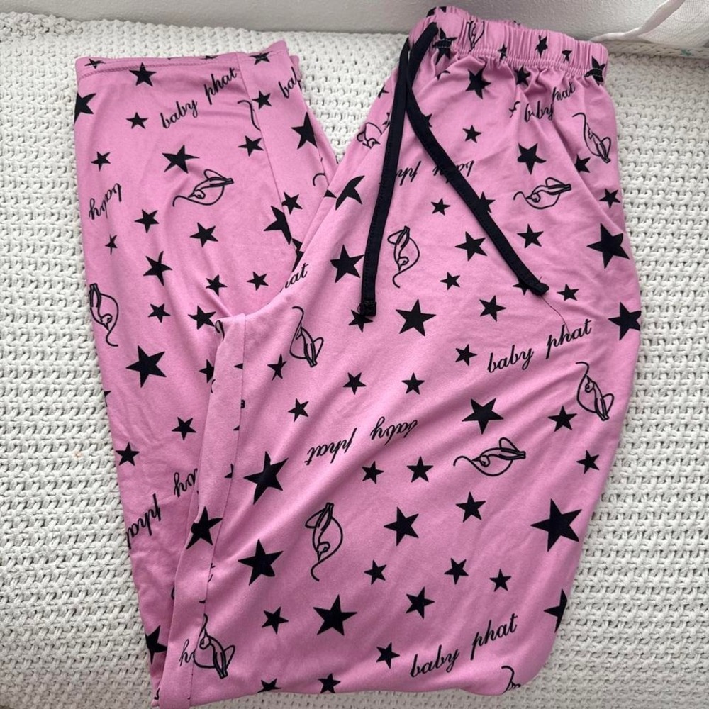 Baby phat Y2K 90s Pink & black star print lounge straight leg pants